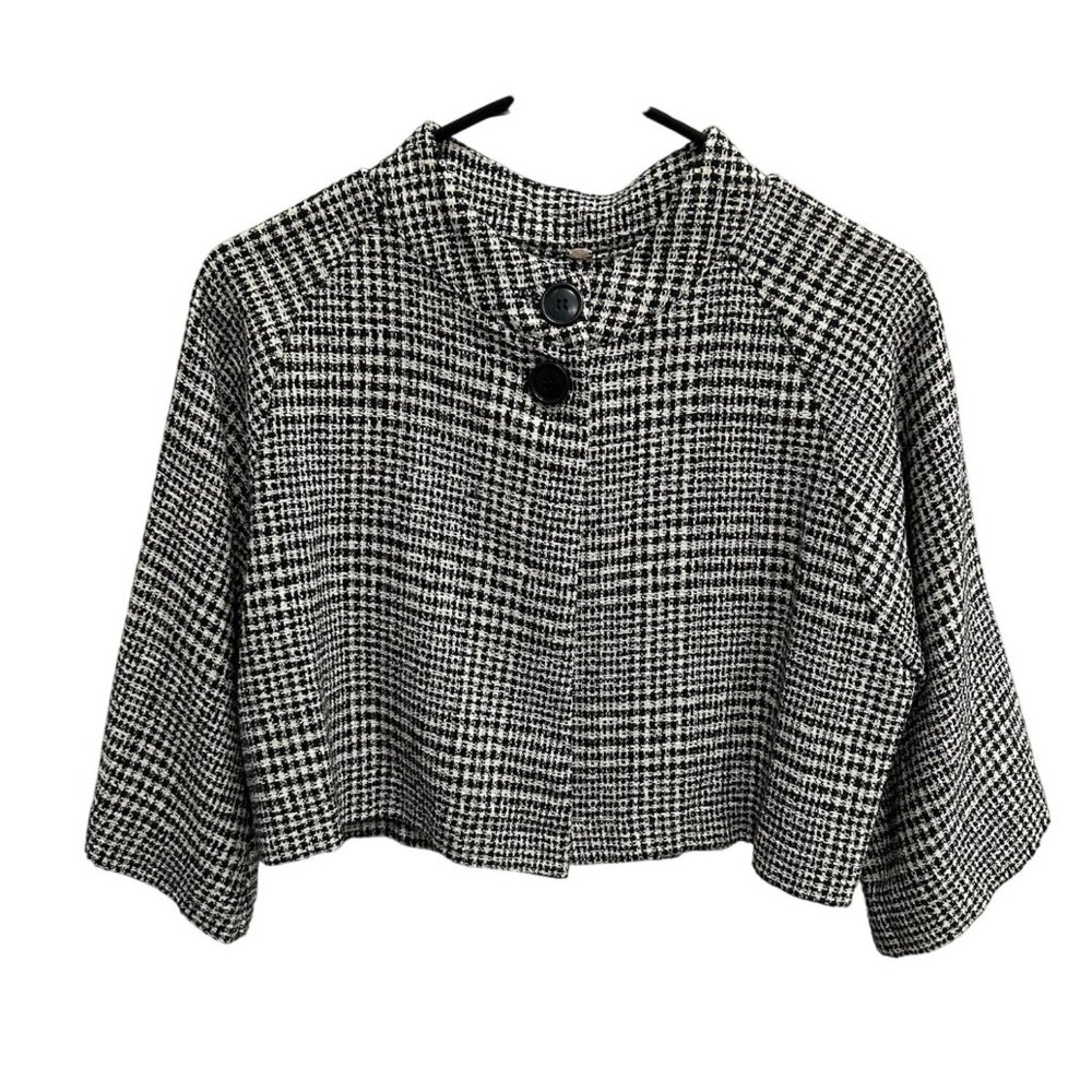 Elizabeth Gillett NYC Womens Black  White Houndstooth Crop Jacket Open Front